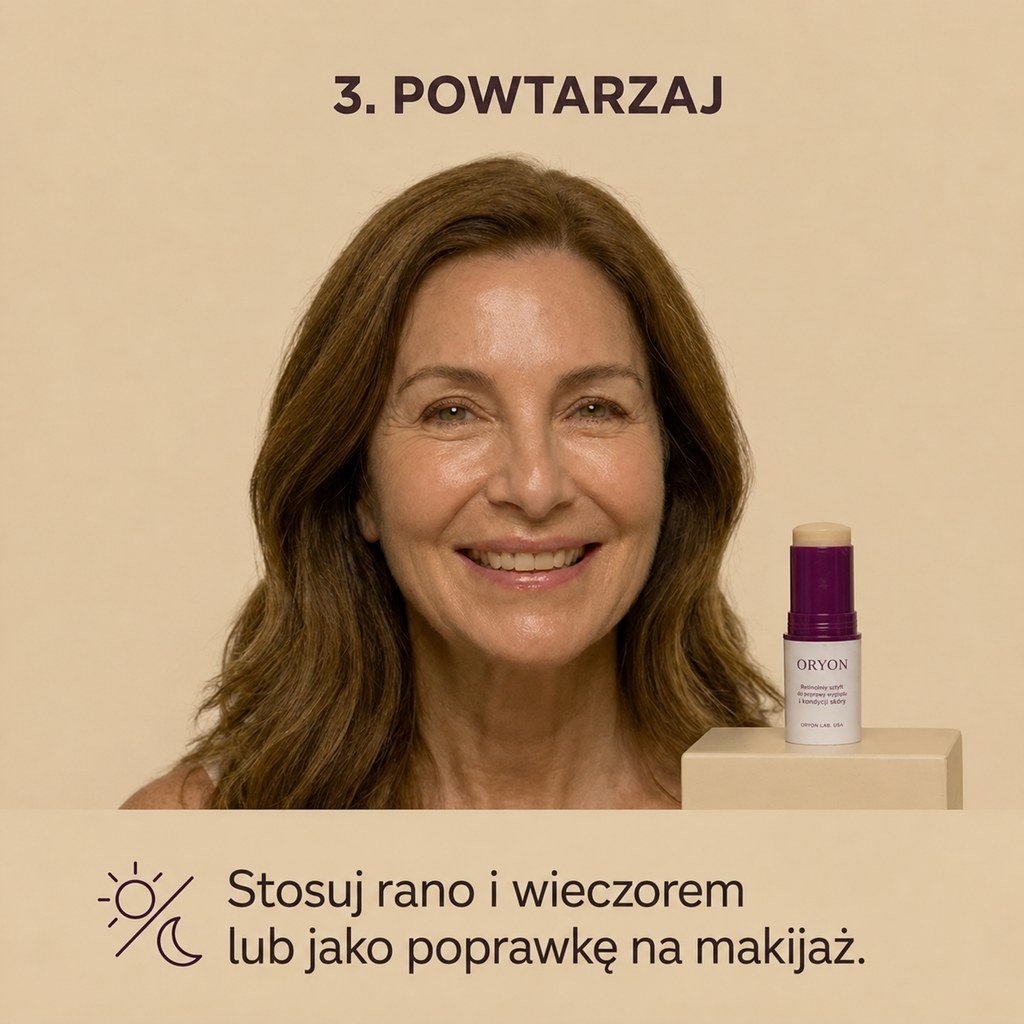 Krok 3 · Powtarzaj — Stosuj rano i wieczorem lub jako poprawkę na makijaż.
