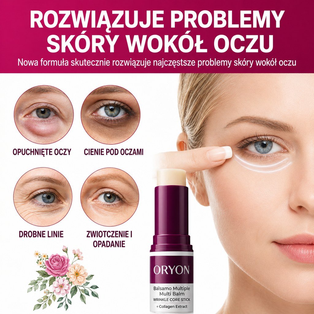 Rozwiązuje problemy skóry wokół oczu: kwas hialuronowy, kofeina, elastyna i luteina